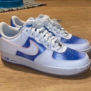 Nike Air Force 1 Low White with Blue Panels & Pink Accent